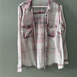 Semi-sheer Plaid Button-Up Shirt